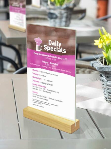 Portamenus madera base rectangular (Caja 10 ud.)