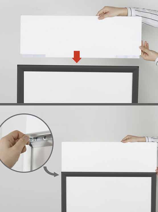 colocación gráfica marco doble cara para publicidad negro