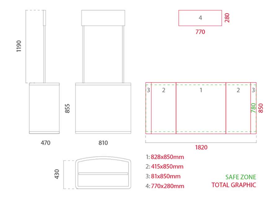 Mostrador económico medidas