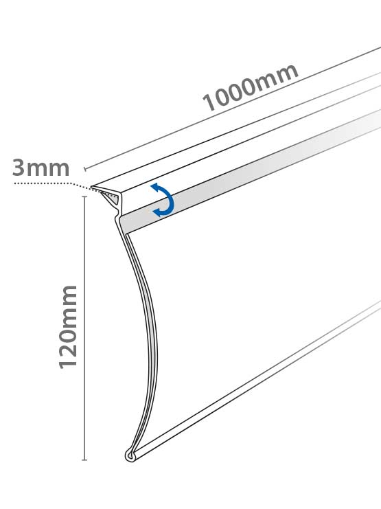 Portagráfica curva para perfil etiquetero medidas