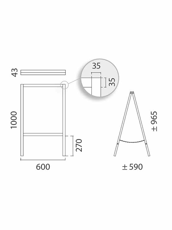 Pizarra Negra Doble de Caballete 666 x 530 mm medidas