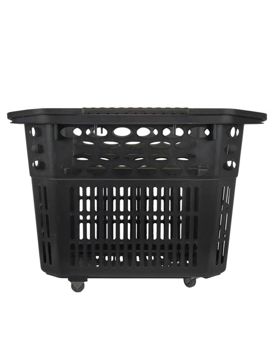 Cesta plástico con ruedas vista con las asas plegadas