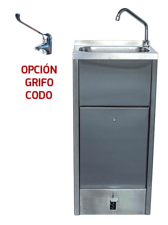 Lavamanos Acero Inoxidable pedal o grifo codo