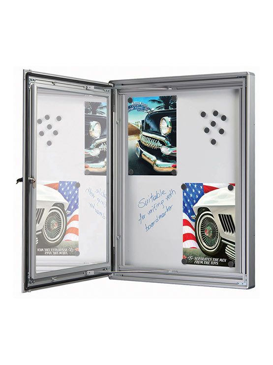 Vitrina magnética con trasera de acero abierta