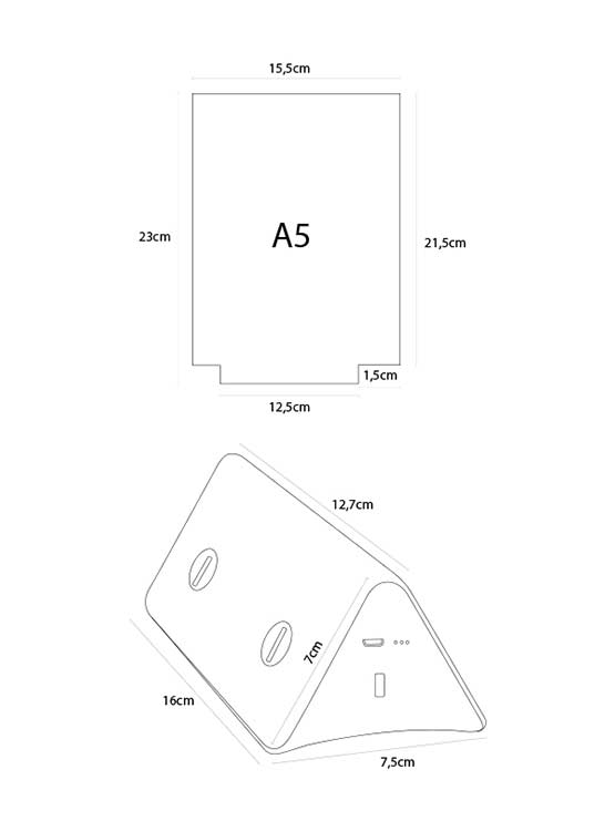 Portamenú sobremesa con cargador para móviles medidas
