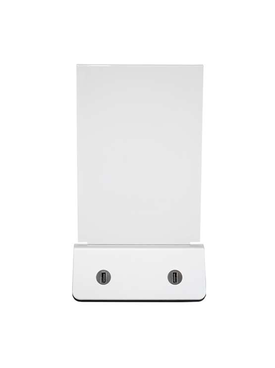 Portamenú sobremesa con cargador para móviles vista frontal